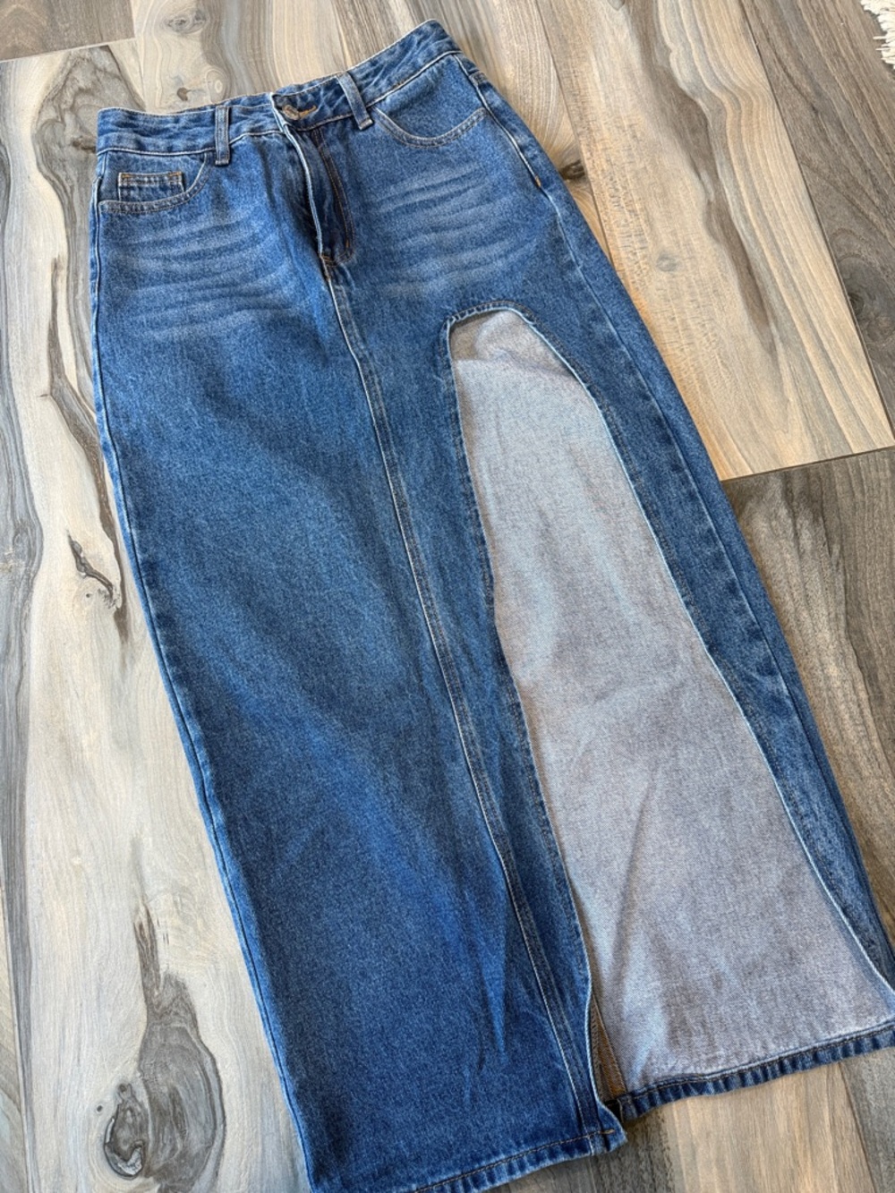 Women's High-Waist Dark Blue Denim maxi skirt